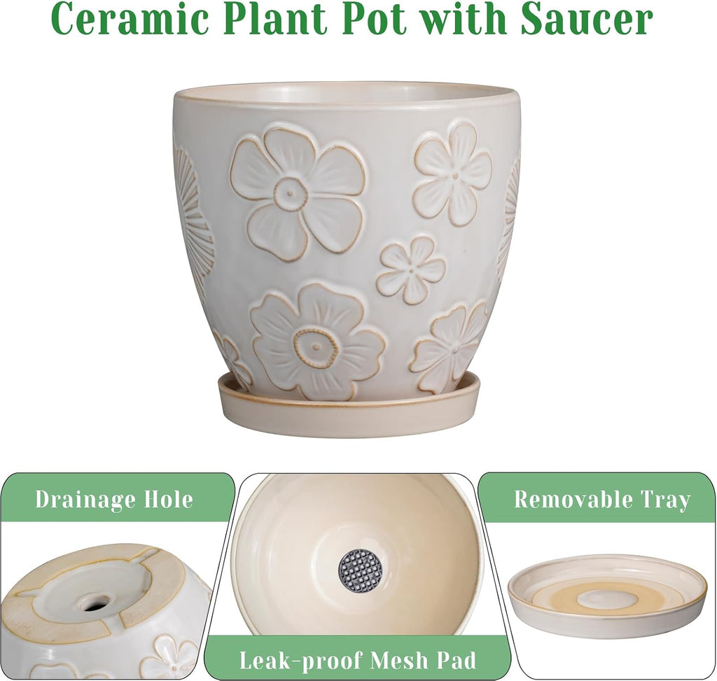 Ceramic Planter 8 Inch Plant Pot with Drainage Hole and Saucer Ceramic Pots for Indoor Plants Outdoor Large Flower Pot