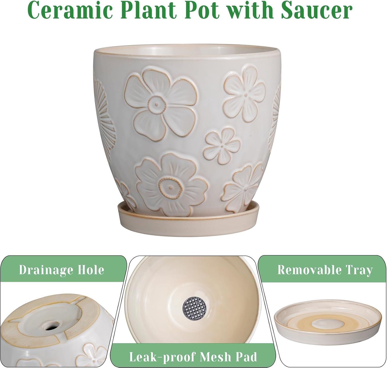 Ceramic Planter 8 Inch Plant Pot with Drainage Hole and Saucer Ceramic Pots for Indoor Plants Outdoor Large Flower Pot