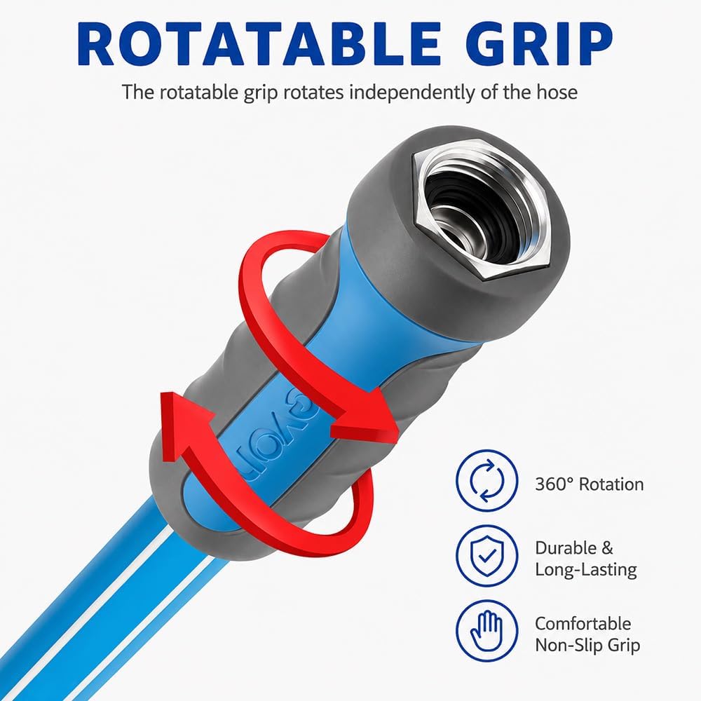 Heavy Duty Garden Hose 105 ft, Hybrid Polymer Water Hose | Flexible, Leak-Free, Lightweight, 5/8 ID, 600 PSI, 3/4 GHT