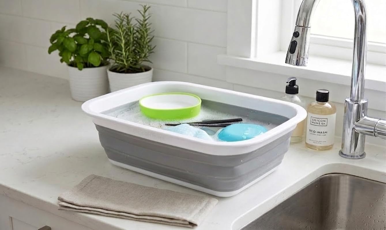 SAMMART 9.2L (2.37Gallon) Collapsible Wash Basin - Foldable Outdoor Picnic Basket - Portable Plastic Tub - Space Saving