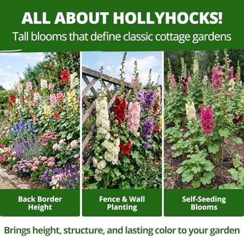 HOME GROWN Hollyhock Seeds, Chater's Double Mix, 100 Seeds, Alcea rosea