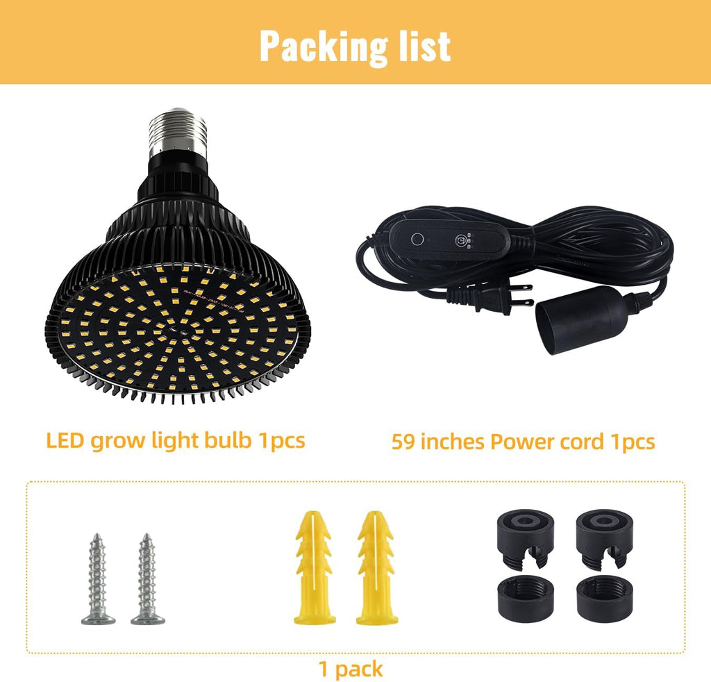 Hanging Grow Lights for Indoor Plants, 25W 5000K, LED Light Bulbs | LED Grow Light, Height Adjustable Pendant, Full