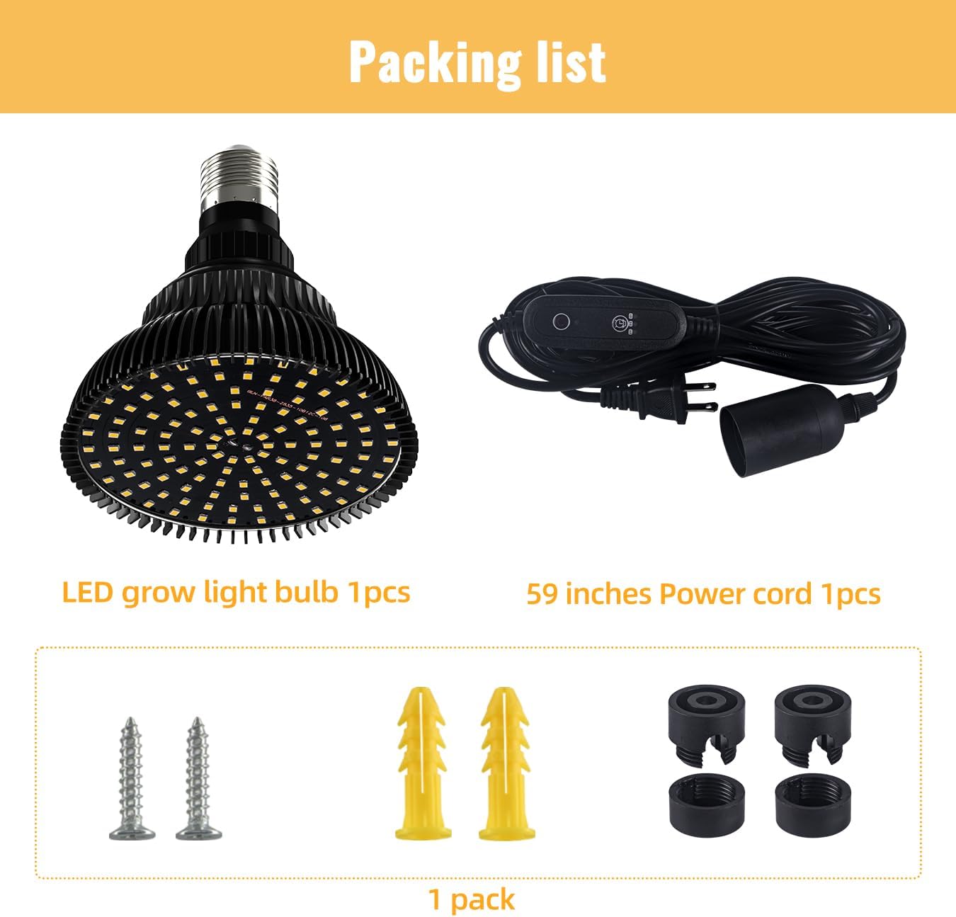 Hanging Grow Lights for Indoor Plants, 25W 5000K, LED Light Bulbs | LED Grow Light, Height Adjustable Pendant, Full