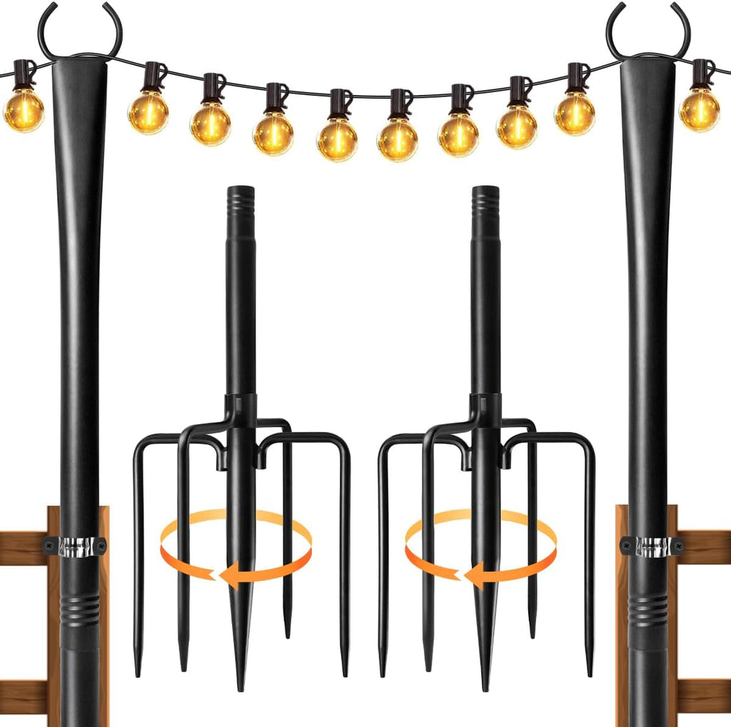 2 Pack String Light Poles for Outside, Adjustable Metal Patio Light Poles