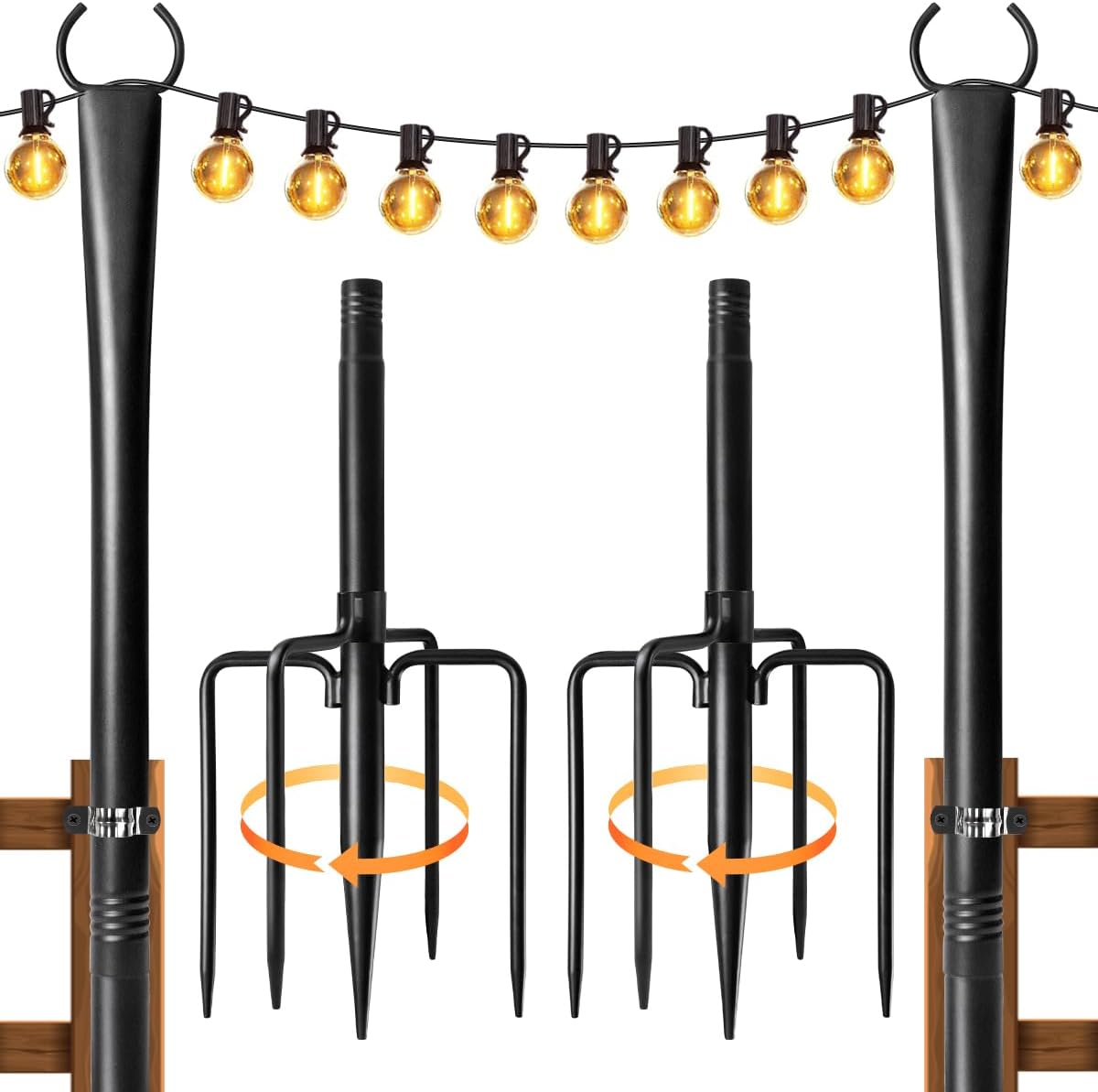 2 Pack String Light Poles for Outside, Adjustable Metal Patio Light Poles