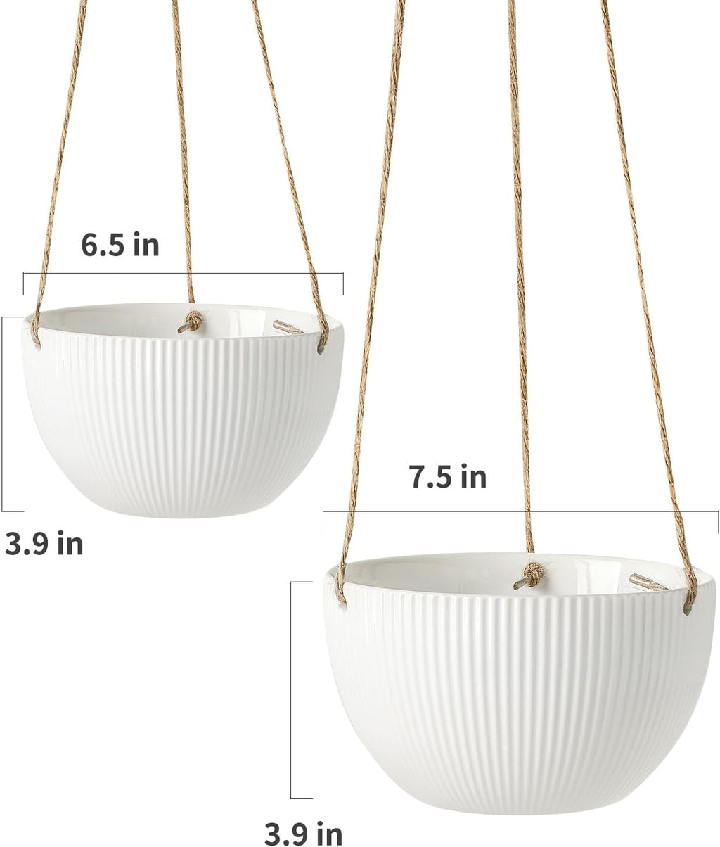UBEE Ceramic Hanging Planters Indoor Outdoor, 7.5 Inch + 6.5 Inch Hanging Flower Pot for Plants Hanging Basket for