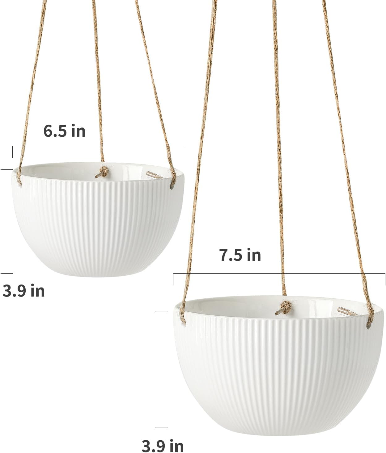 UBEE Ceramic Hanging Planters Indoor Outdoor, 7.5 Inch + 6.5 Inch Hanging Flower Pot for Plants Hanging Basket for