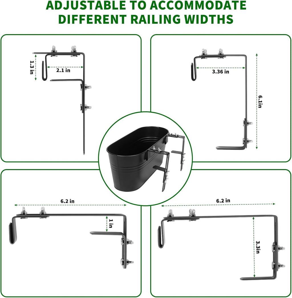 Railing Planter Box 16 Inch Metal Balcony Planters with Adjustable Brackets and Drainage Window Balcony Fence Deck
