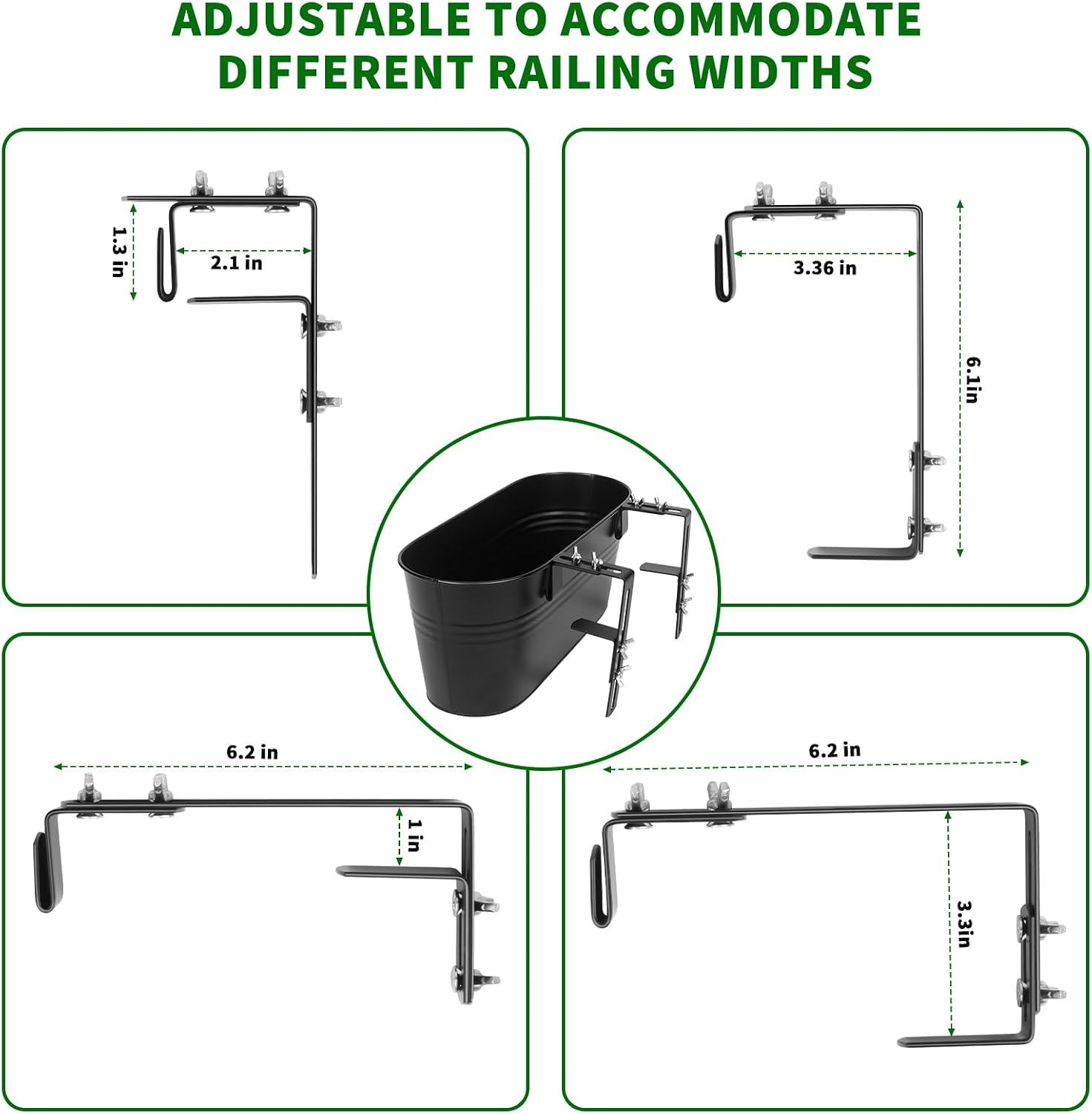 Railing Planter Box 16 Inch Metal Balcony Planters with Adjustable Brackets and Drainage Window Balcony Fence Deck