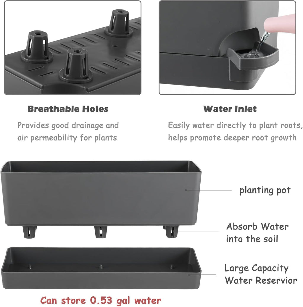 2 Pack Rectangle Self Watering Pots for Indoor Plants 17 Inches Window Boxes Planters Rectangular Flower Pots Herb