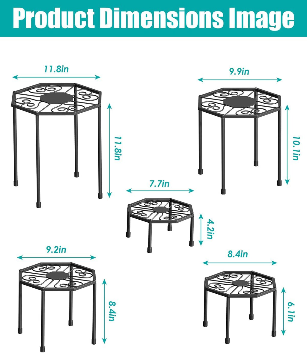 5-Pack Metal Plant Stands for Outdoor Indoor, Anti-Rust Iron Flower Pot Stand, Heavy Duty Plant Pot Shelf for Multiple