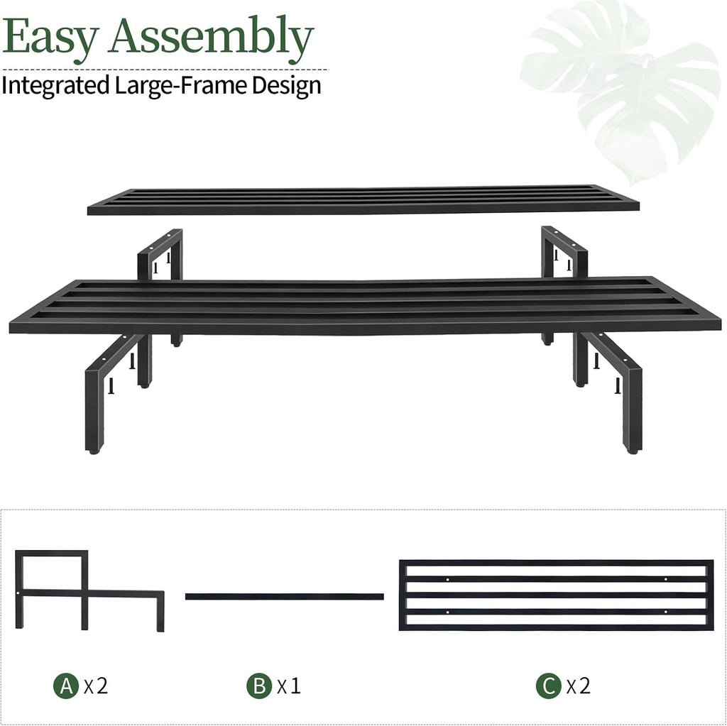 Heavy Duty Plant Stand Outdoor Indoor, Large Metal 48" L x 10" W x 12" H | Plant Stands Indoor Outdoor 2-Tier Flower