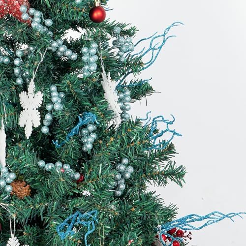 Fangoo 20 Pack 7 Inch Artificial Light Blue Berry Picks for Christmas Tree Light Blue Berries Stems Holly Berry Branches Ornaments Wreath Crafts Wedding Holiday Season Winter Home Decor