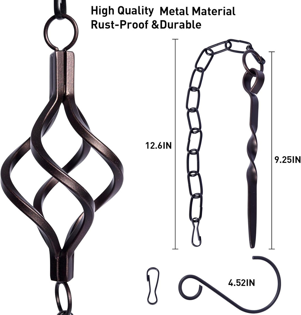 Rain Chain Bird Cage Set 8.5Ft, Not Rust Wrought Iron Rain Chains for Gutters with Adapter Gotta Drain and Sturdy