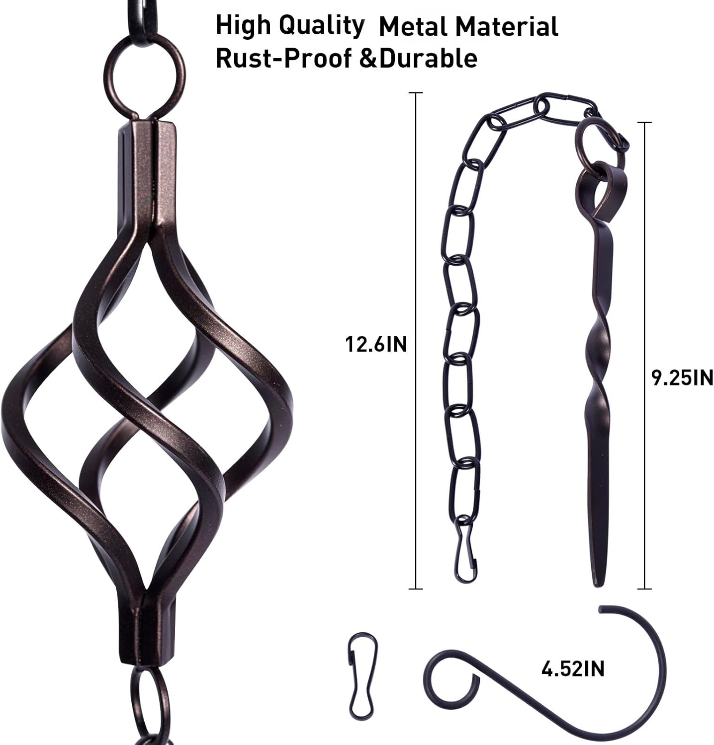 Rain Chain Bird Cage Set 8.5Ft, Not Rust Wrought Iron Rain Chains for Gutters with Adapter Gotta Drain and Sturdy