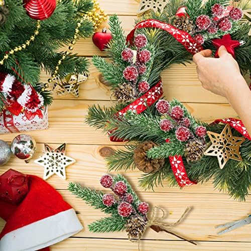 Red Berry Stems Floral Pine Branches Christmas Artificial Pine Cones Branch Evergreen Christmas Berries Décor 10PCS Holiday Floral Picks Holly Stem for Xmas Wreath DIY Garland Crafts Decoration