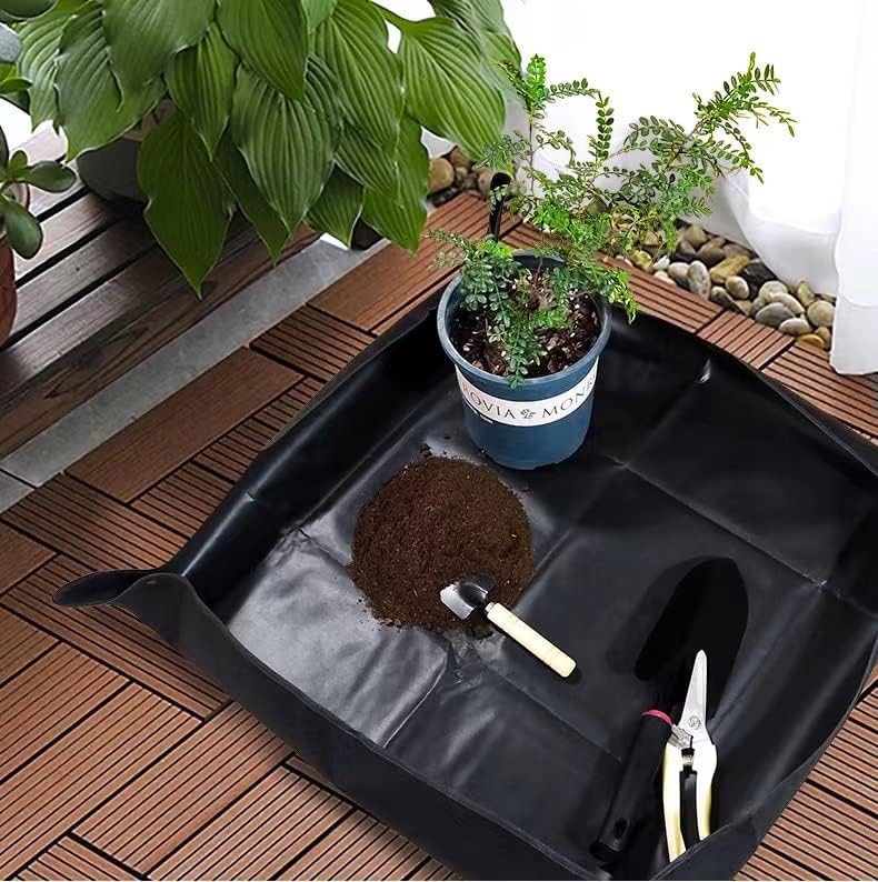 BIUWING 2PCS Indoor Plant Transplanting Repotting Mat Foldable Garden Work Cloth Waterproof Thicken Gardening Mat, Black (26.8" x 26.8")