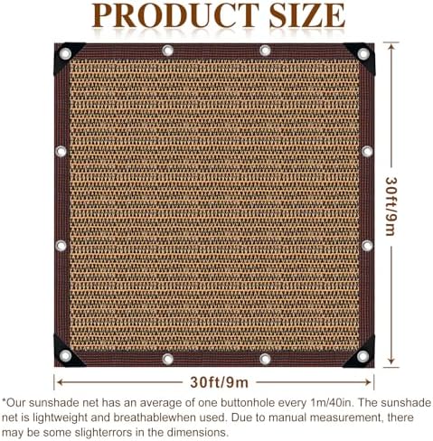 Shade Cloth,80% Sunblock Net with Metal Grommets and Reinforced Edges,Garden Sun Shade Netting,Used in Courtyards,Balconies,Carports,Greenhouse, Plants Growing,Chicken Coop Patios etc.30x30FT
