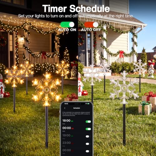 FREECUBE 6 Pack Smart Snowflake Pathway Lights with APP & Remote Control, RGB DIY, Music & Timer, 80+ Scene Mode Lighted Snowflake Christmas Decorations for Yard, Patio, Walkway