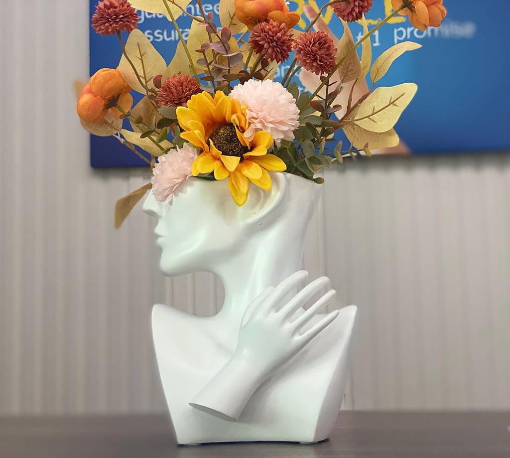 Abstract Face Planters Pots Head Flower Vase (White) | Greek Bust Vase, Women Face Vase for Home Decor, Female Bust
