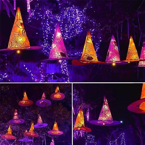 WATERGLIDE Halloween Decorations, 12Pcs Lighted Hanging Witch Hats 8 Modes