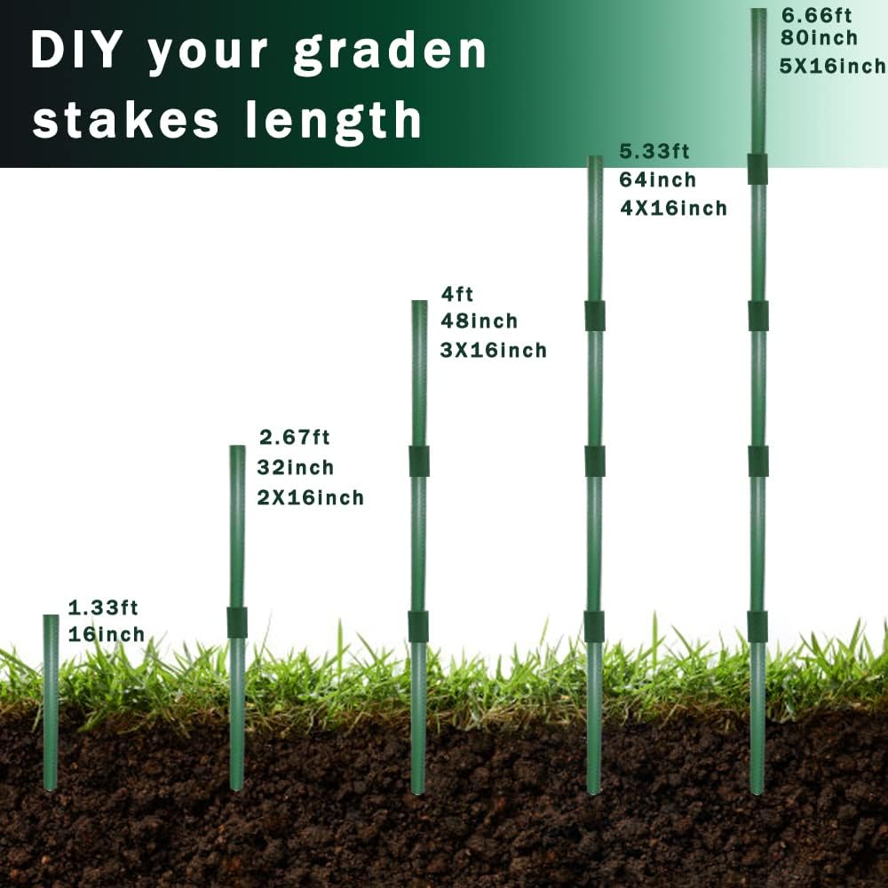 7/16" Garden Stakes,30pcs 16" Plant Stakes DIY 3ft 4ft 5ft 6ft Plant Support Sticks,Plant Support Stake with Sturdy