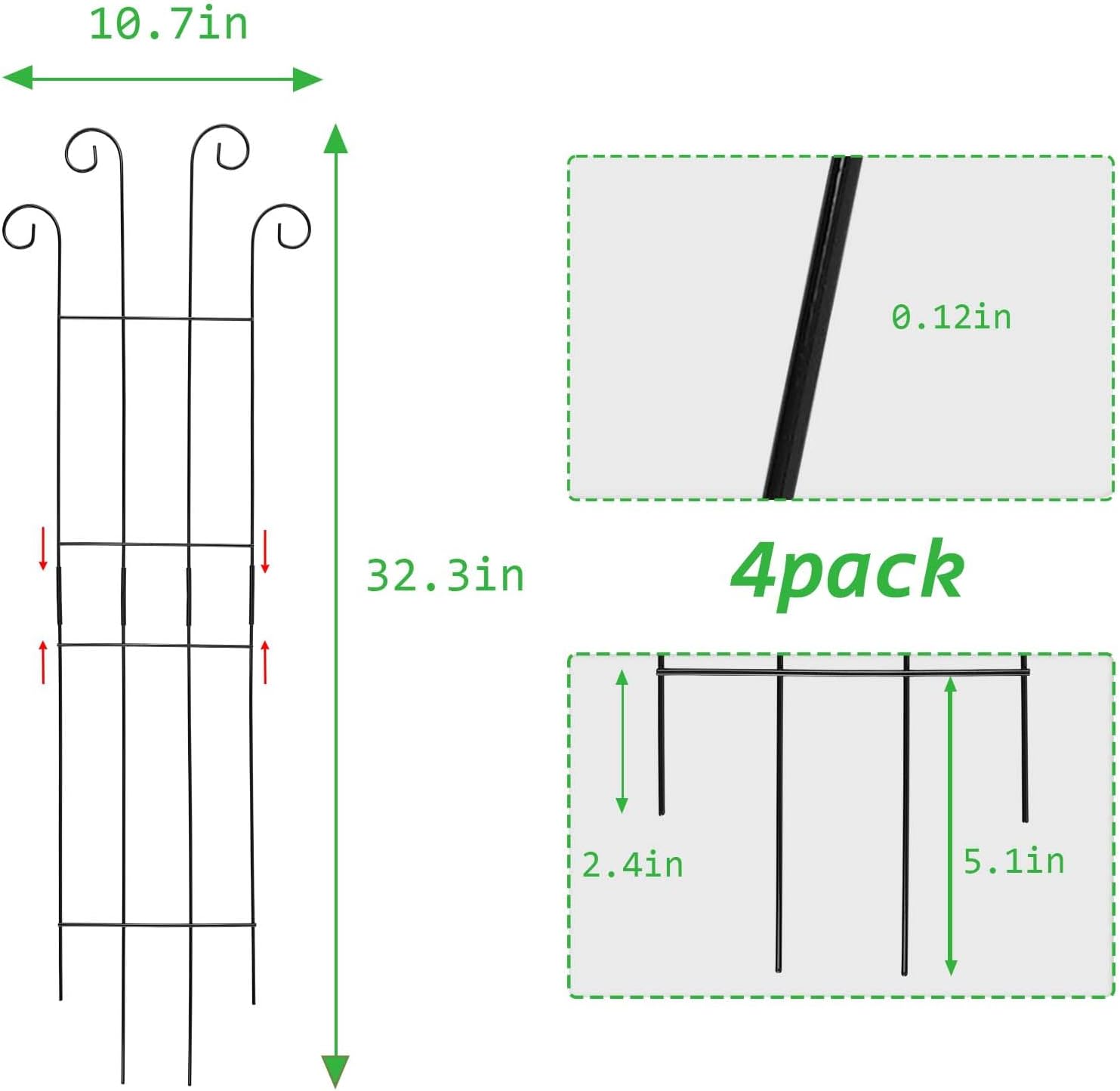4 Pack 32 Inch Plant Trellis Outdoor Metal Trellis for Climbing Plants Indoor Garden Trellis for Climbing Plants