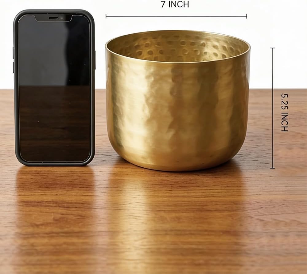 Serene Spaces Living Antique Brass Look Gold Hammered Pots: Stylish Indoor Planter, Decorative Accent for Potted