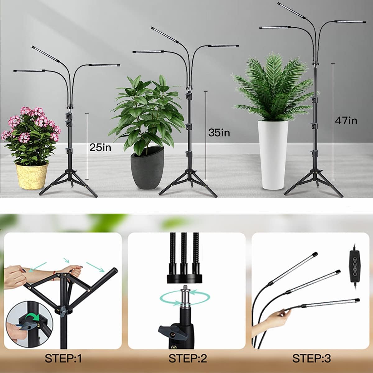 GHodec Grow Light with Stand, 60 LED 5500K Full Spectrum Floor Plant Light for Indoor Plants Growing,5 Dimmable Levels