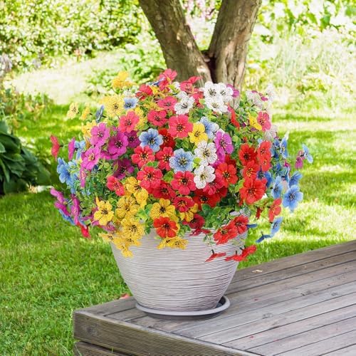 ATTGREAT Artificial Flowers for Outdoors UV Resistant Decor, 12 Bundles