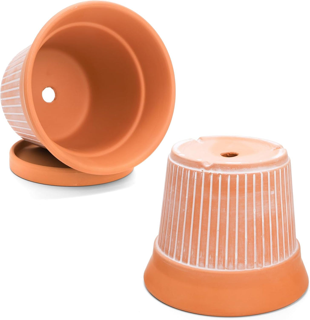 Cedilis 2 Pack Terracotta Pots, 6 inch Red Clay Pots with Drainage and Saucers, Terra Cotta Planter for Garden Cactus