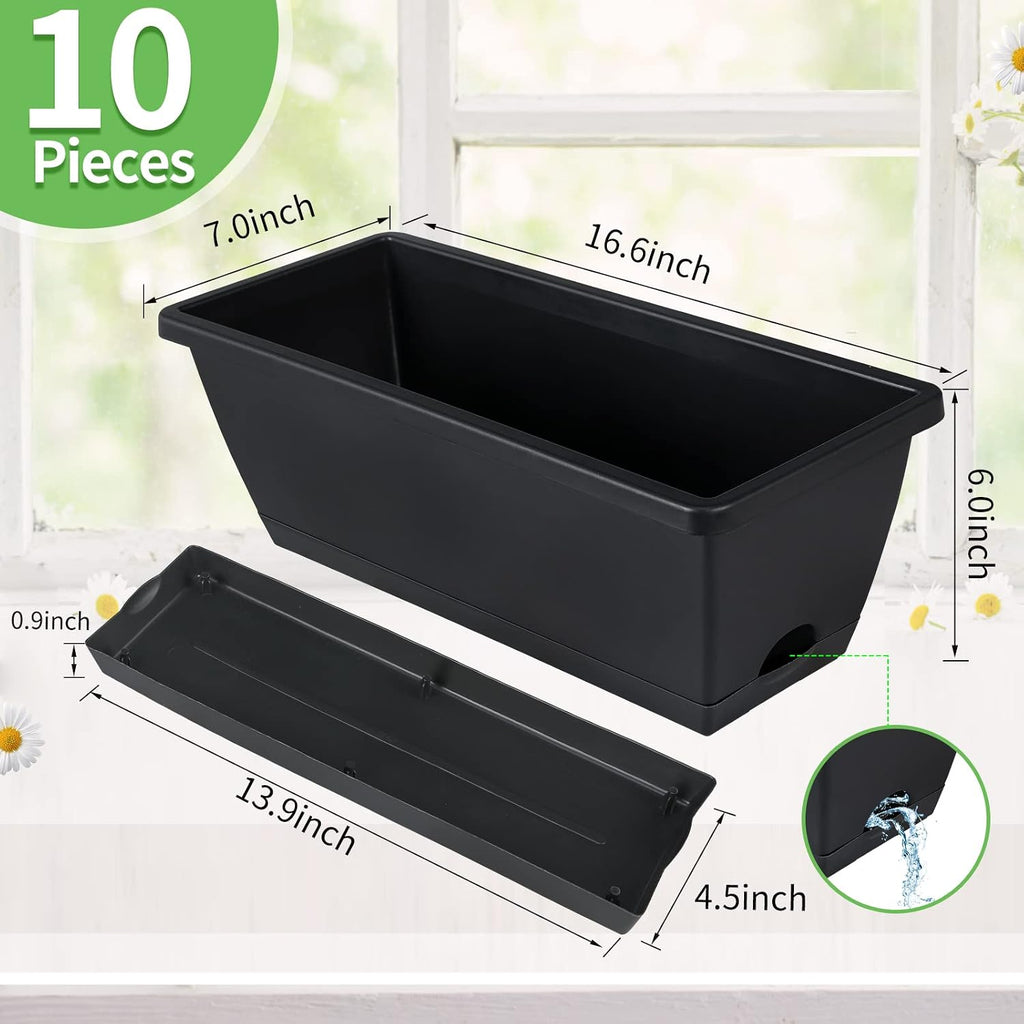 CHUKEMAOYI Window Box Planter, 10 Pack Plastic Vegetable Flower Planters Boxes 17 Inches Rectangular Flower Pots with