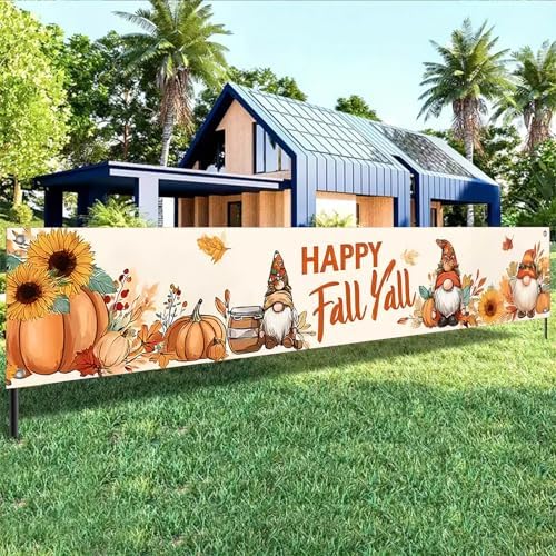 BlissYard Happy Fall Y'all Gnome Banner for Outside 118 x 20 Inch