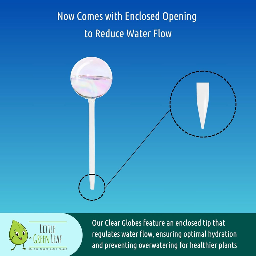 Little Green Leaf Automatic Plant Watering Globes Self Watering Planter Inserts (Set of 6) | Hands Free Clear Glass