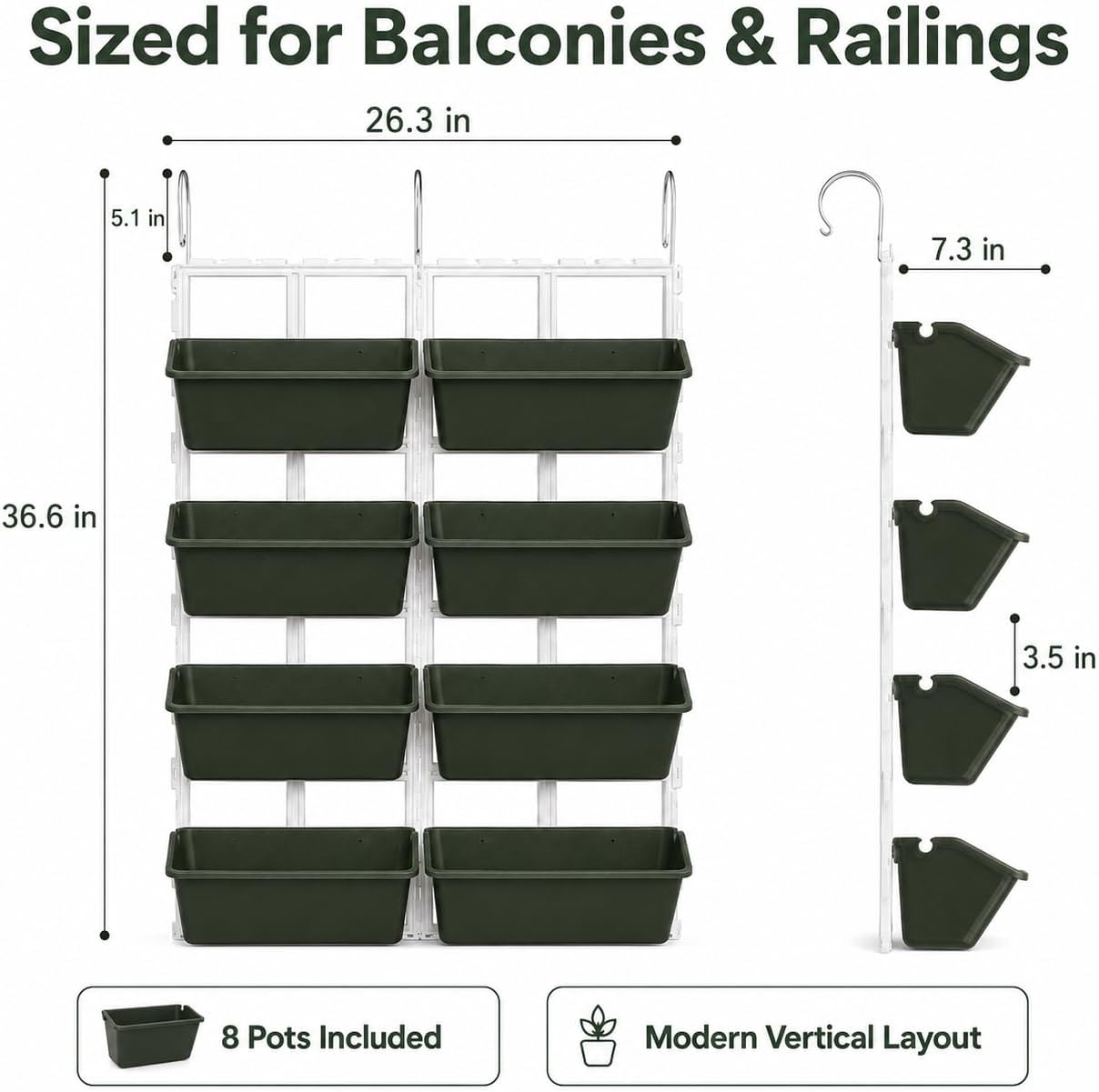 Vertical Garden Wall Planter, 4-Tier Stackable Wall Planter with 8 Pockets | for Indoor Outdoor Vegetables, Flowers