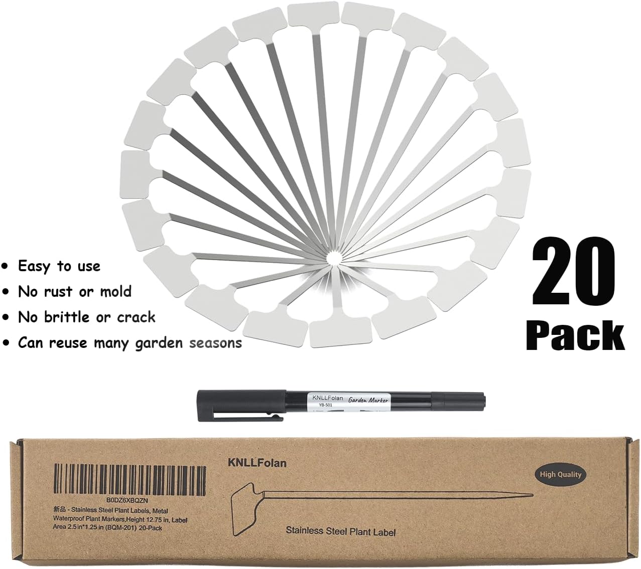 Stainless Steel Plant Labels, Metal Waterproof Plant Markers,Height 12.75 in, Label Area 2.5 in*1.25 in resuable