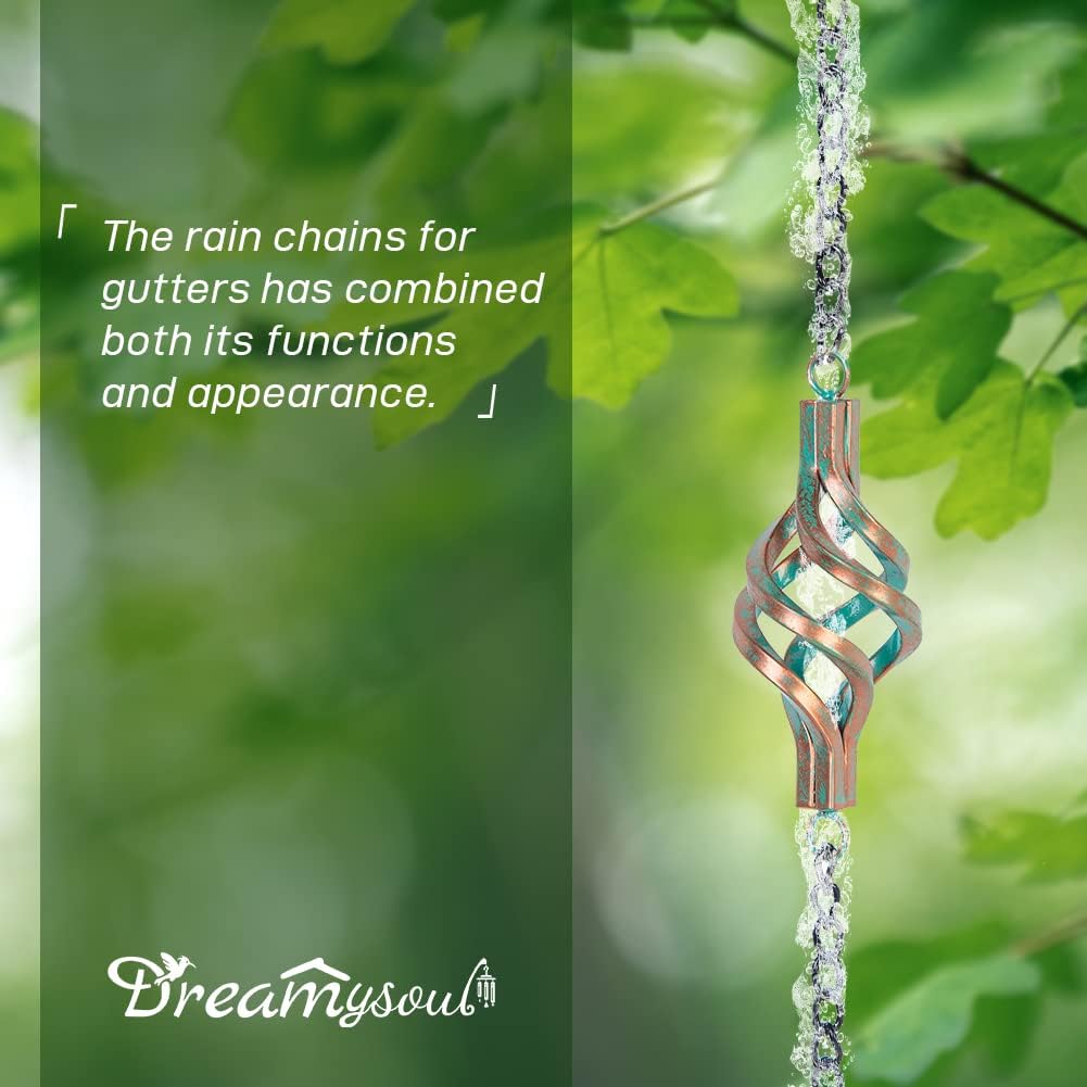 dreamysoul 9.7FT Rain Chain, Iron Rain Chain for Gutters, Bronze Bird Cage Decorative Rain Chains for Downspouts