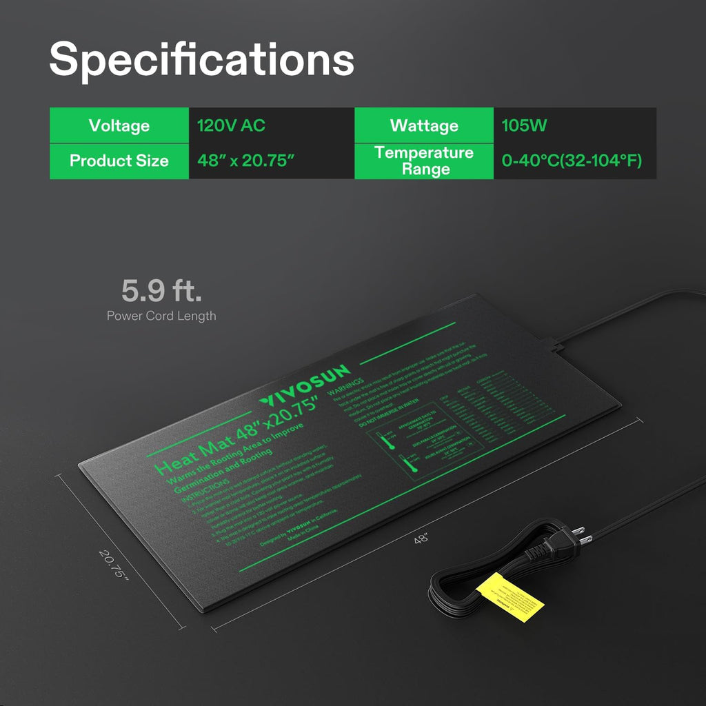 VIVOSUN 48" x 20.75" Durable Waterproof Seedling Heat Mat | UL & MET-Certified Warm Hydroponic Heating Pad for