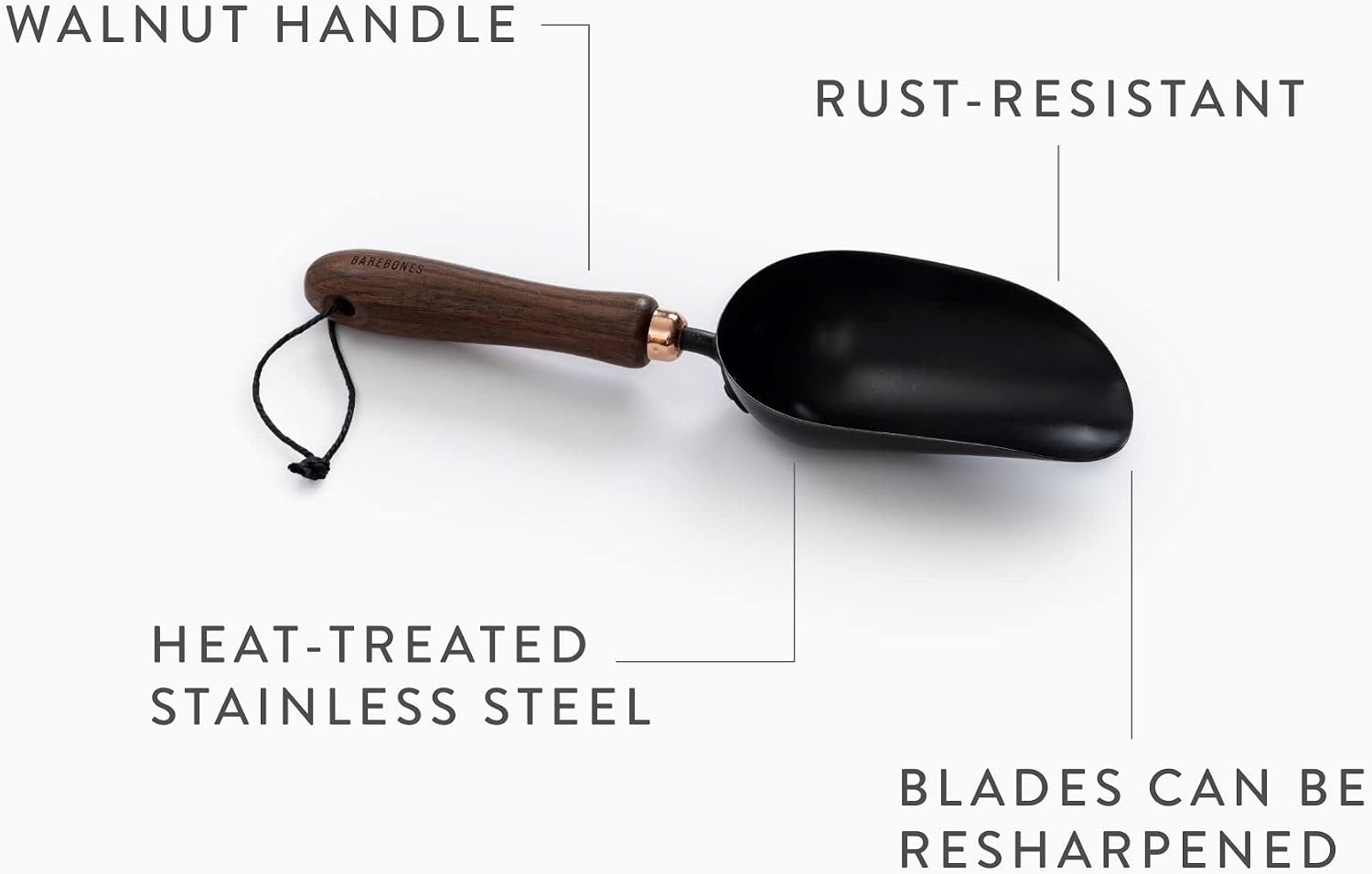 Barebones Garden Scoop - Garden Spoon - Stainless Steel Small Hand Shovel for Transplanting, Digging, and Planting