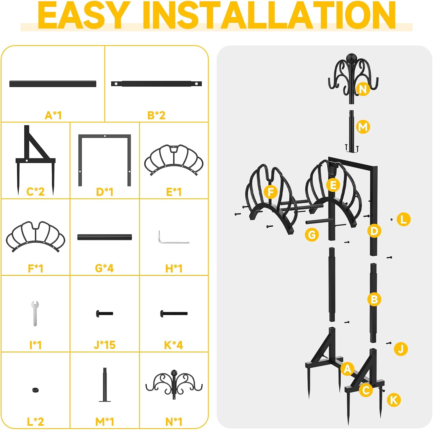 Garden Water Hose Holder Freestanding with Shepherds Hooks for Outside | 60.3inch Hose Stand Heavy Duty Hose Hanger