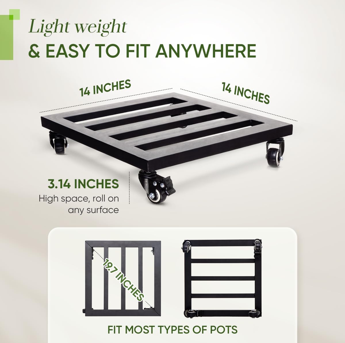 Upgraded apacity 385lbs, 14Inch Plant Caddy with Wheels Heavy Duty, Thicker Metal Plant Dolly, Plant Stand with Wheels