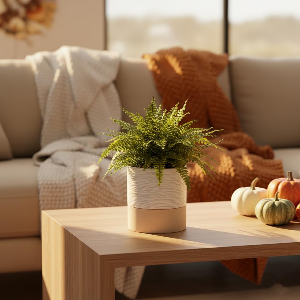 Nihow Ceramic Self Watering Plant Pot for Indoor Plants, 6 Inch,Cream White | Planter with Cotton Wick, Drainage Hole &
