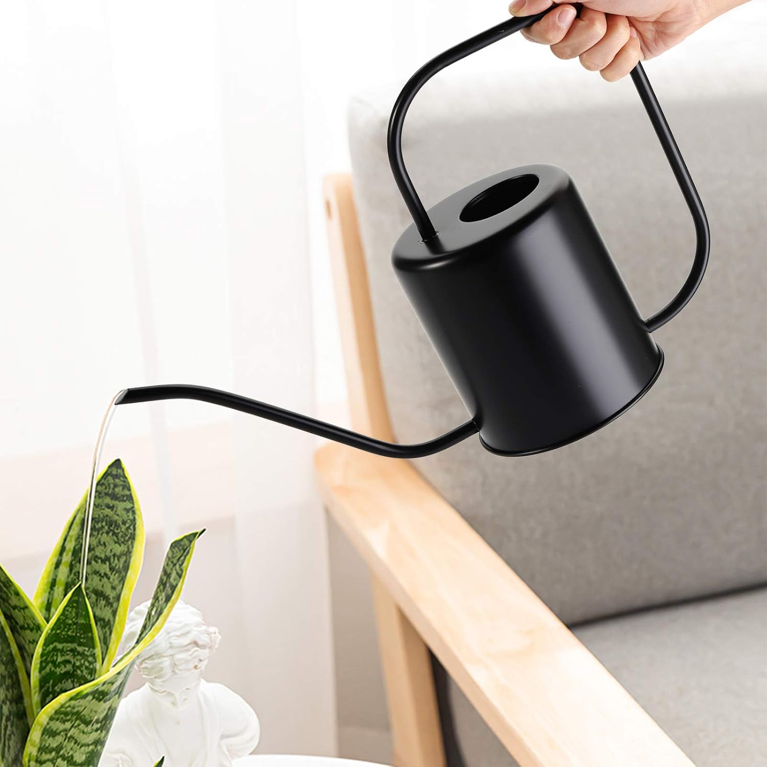 Fasmov 51 Oz Stainless Steel Watering Can Modern Style Watering Pot, Watering Can with Long Spout for Easy Pour, Water