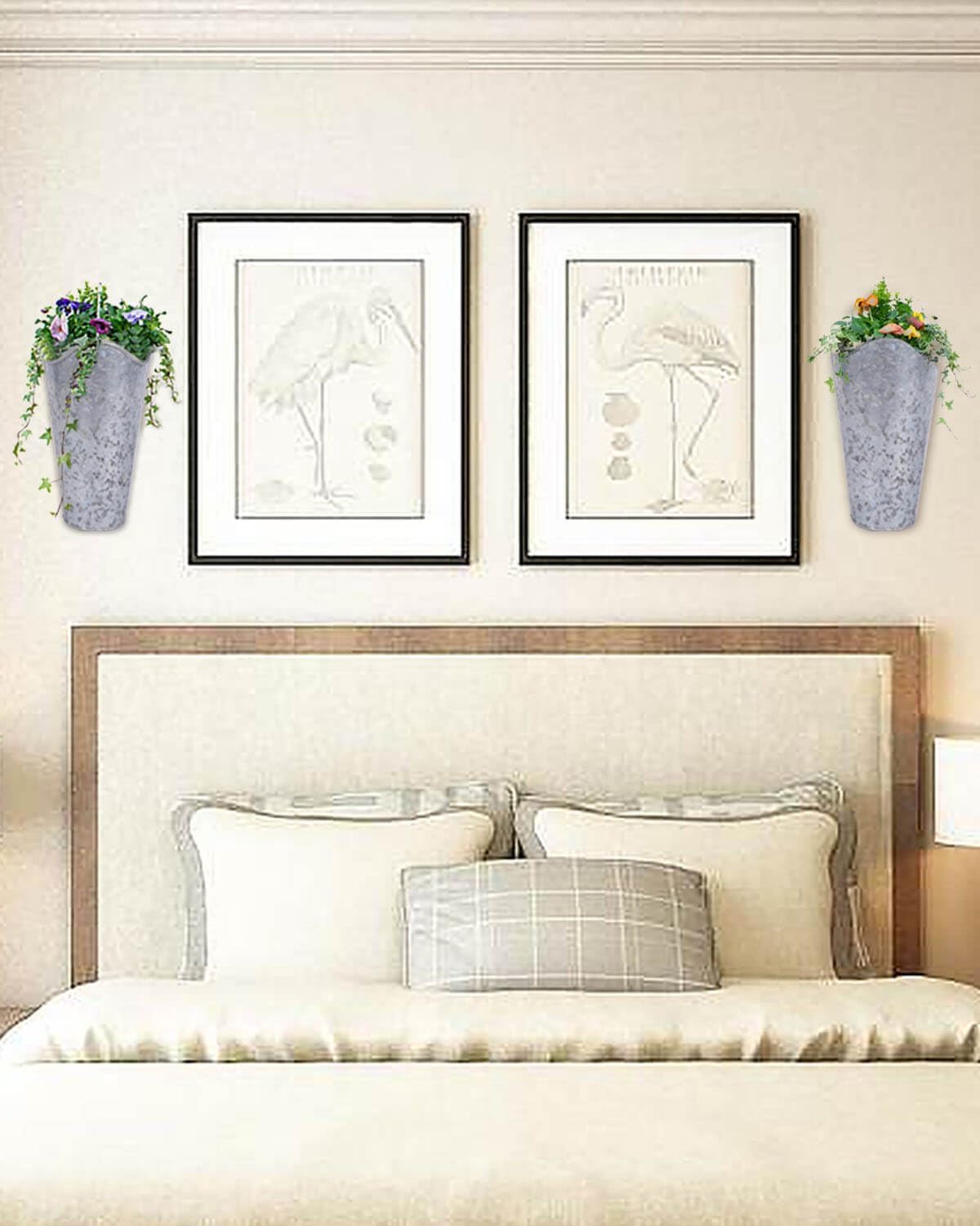 2 Pack 12 Inch Galvanized Wall Planters for Flowers, Silver | Tall Metal Tin Vases for Indoor or Outdoor Flowers