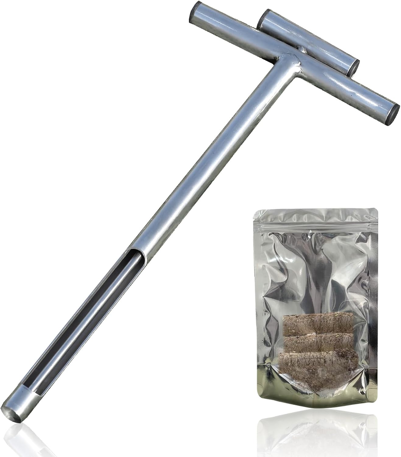 Soil Probe 16 Inch with 2 Bags, Soil Sample Probe with Ejector for Lawn House Plants, T-Handle Soil Sampler Probe Rod