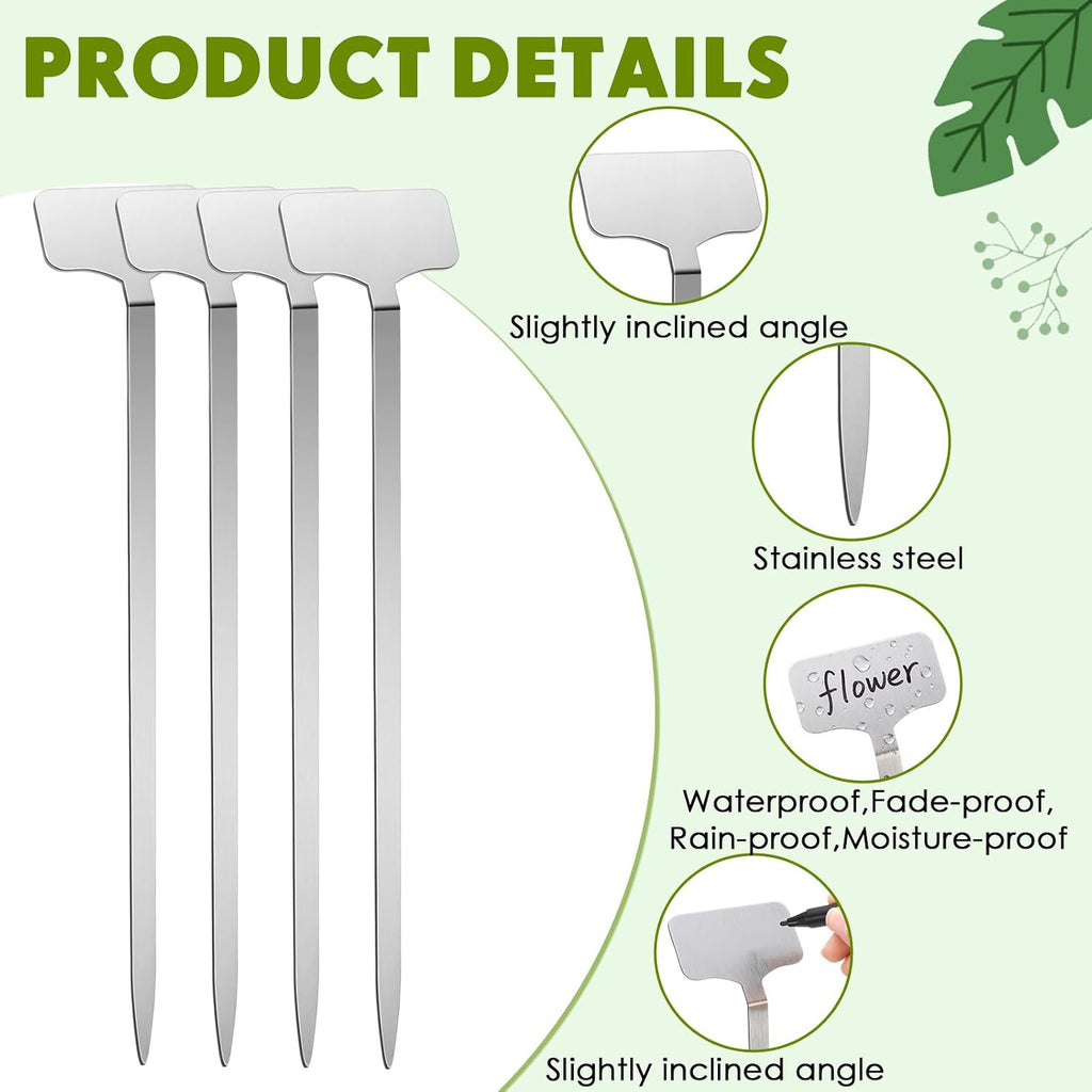 30 Pcs Stainless Steel Plant Labels, Metal Waterproof Plant Markers, Height 12.6 in, Label Area 2.5 x 1.26 in T-Type