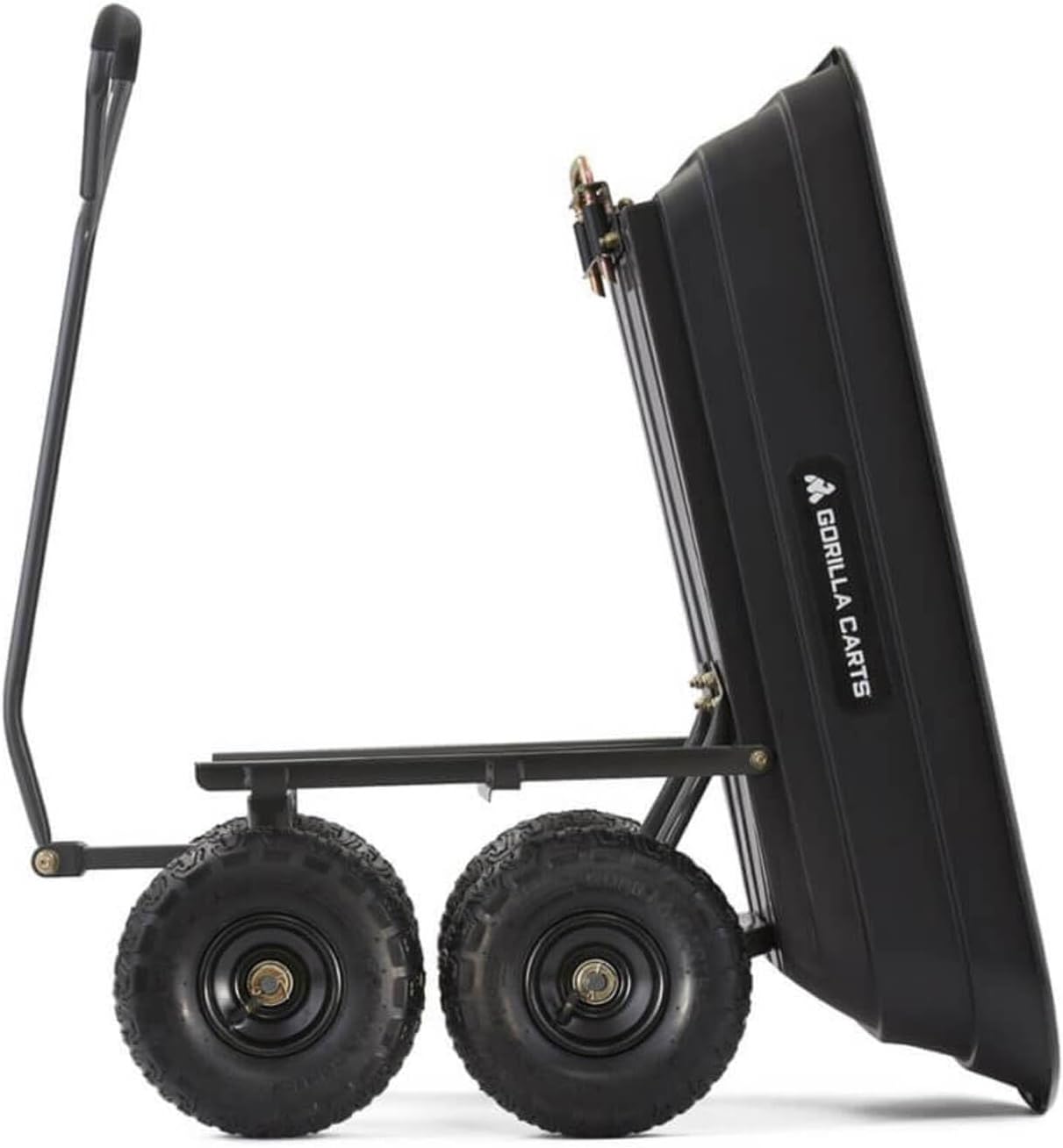 Gorilla Carts Heavy-Duty Poly Garden Dump Cart, 4 Cu Ft, 600 lb Capacity | Pneumatic Tires, Patented quick-release