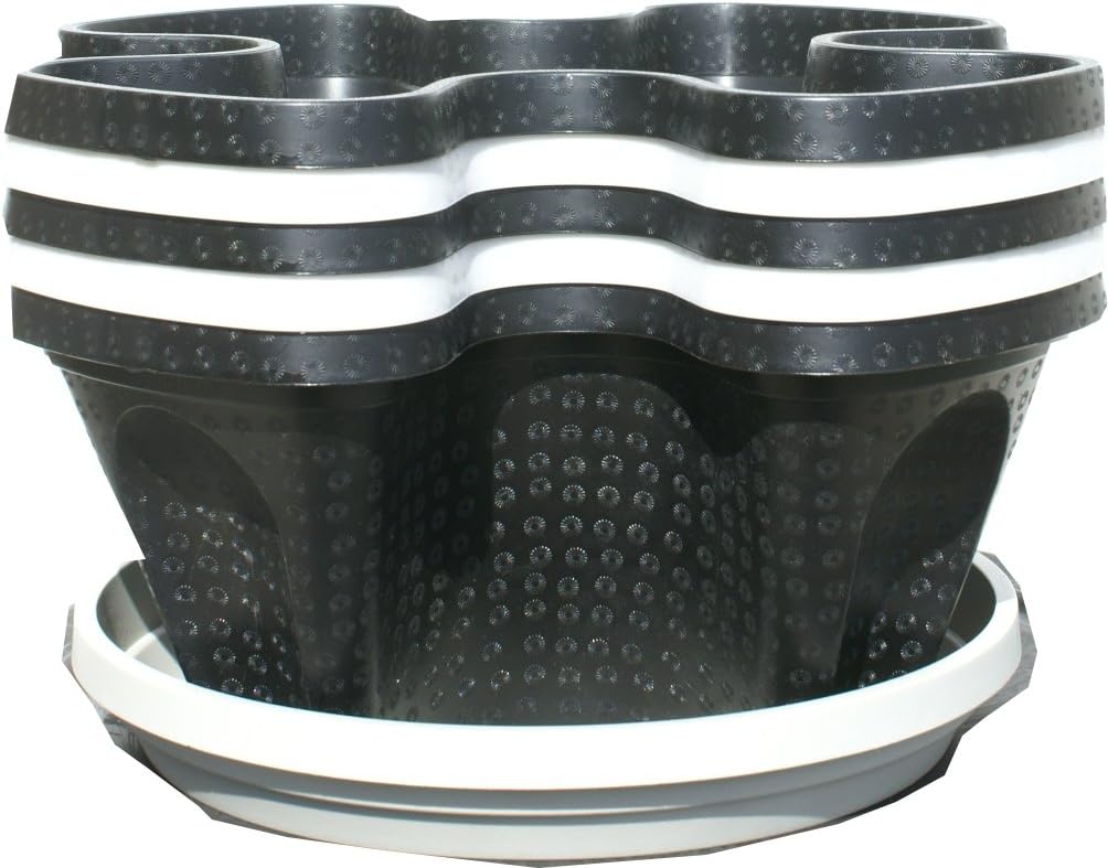 5 Tier Black & Grey Stackable Strawberry Garden - Vertical Gardening Planter Set