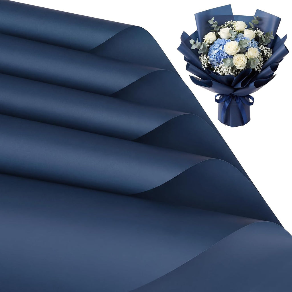 woric 25 Sheets Navy Blue Flower Bouquet Wrapping Paper