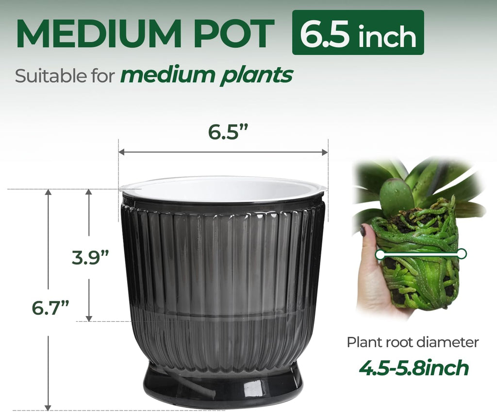 T4U Self Watering Pots for Indoor Plants 6 Inch 4 Pack Planter Gray | Clear visible water level, Pothos ferns herbs